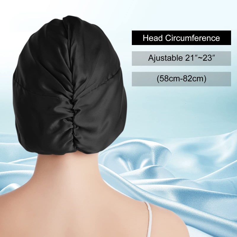 SOBONNY Silk Bonnet for Sleeping 100% Mulberry Silk Sleep Cap for Women Hair Care Night Cap Fixed by The Elastic(1Pc  Black) - Image 5